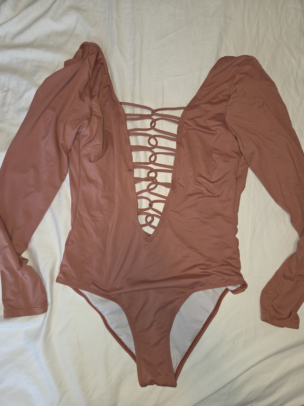 Long Sleeve Strappy Plunge Bodysuit - Rust